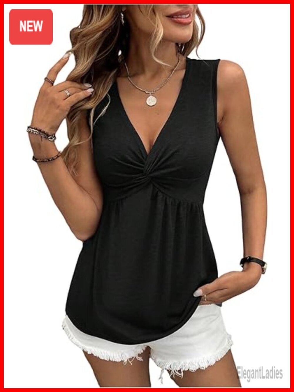 Sleeveless V-Neck Twist Front Peplum Tank Top Babydoll Summer Going Out Top